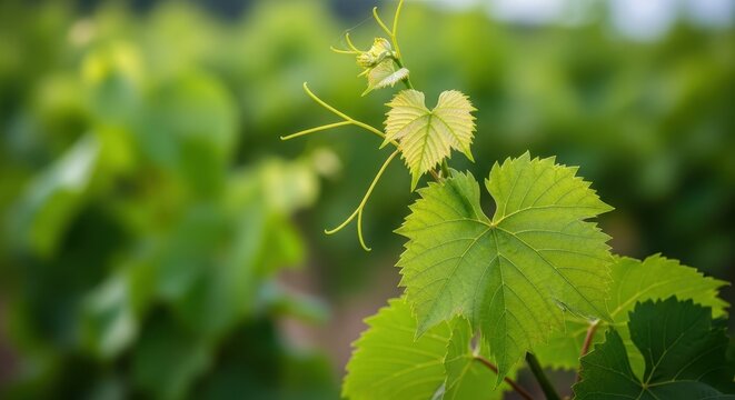Detailed close-up of healthy, natural green foliage from a vigorous grape vine, showing texture and life in the vineyard setting, outdoor, green, agriculture