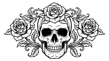 Fototapeta premium Halloween silhouette sugar skull with roses for dia de los muertos and halloween decor