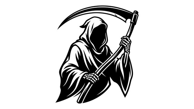 Halloween grim reaper silhouette spooky death figure with scythe for october 31st