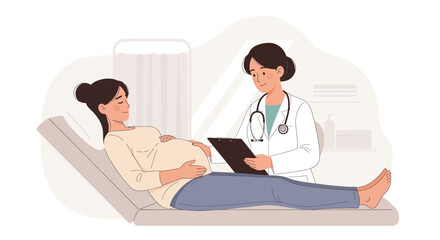 Fototapeta premium Pregnant woman at doctor's appointment, medical check-up, healthcare illustration