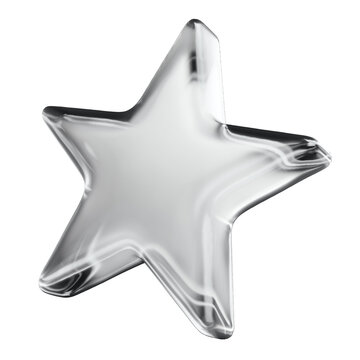 Realistic 3D render of monochrome glass star with transparent and shiny surface. Highly detailed, reflecting light and creating a sense of depth