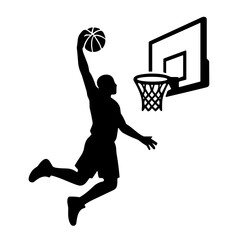 icon A basketball player is performing a slam dunk. vector illustration © musyarofah