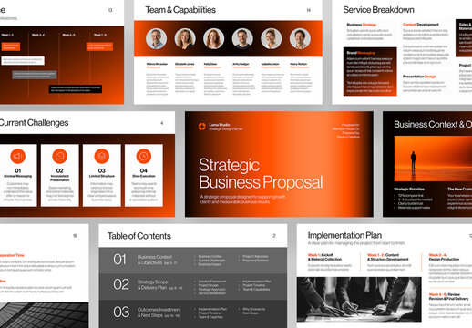 Business Proposal Presentation Template, Orange Pitch Deck Corporate Strategy Sales Slide Design