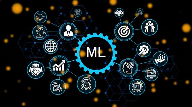  ML business and technology concept. Financial success concept on virtual screen. Business, Technology, Internet and networking concept. 4k animation video 