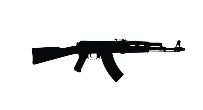 Ak 47 Assault Rifle Silhouette Against A White Background