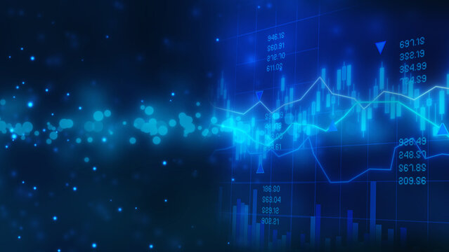 Digital financial growth stock market chart, global investment strategy interface and futuristic economic data analysis