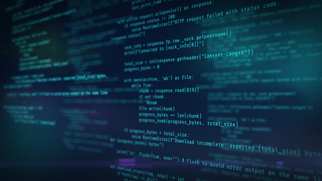 Binary code information language monitor program abstract programming code technology background with digital script and software development