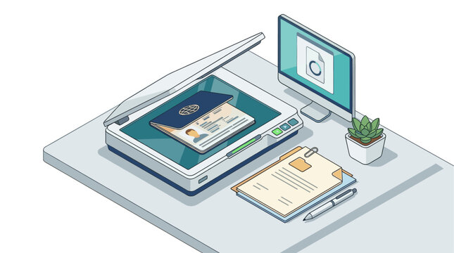 Passport Scanner Isometric Flat Vector Illustration