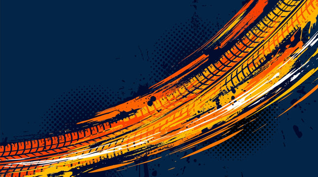 Orange tire track splatter racing car wrap.