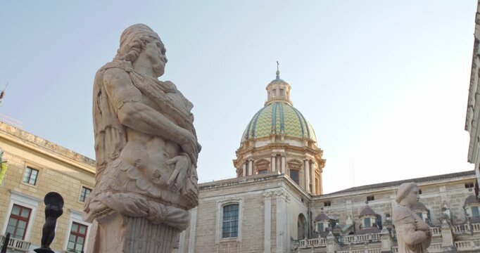 Palermo, Sicily, Italy, beautiful historical district, Piazza Pretoria, 4k