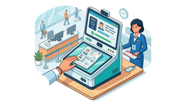 Passport Scanner Isometric Flat Vector Illustration