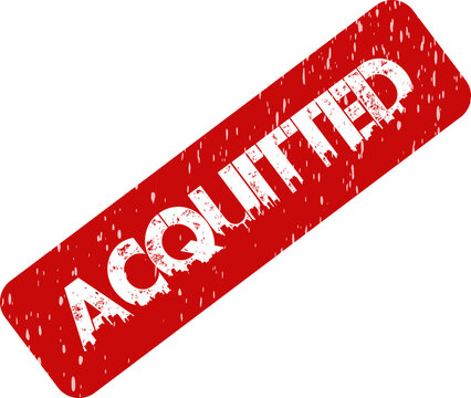 Bold red rubber stamp displaying the word ACQUITTED signifying a formal declaration of not guilty or freedom
