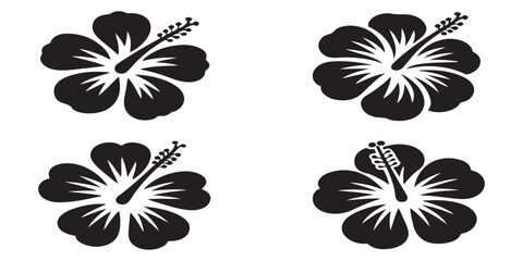 Large hibiscus flower silhouettes for tropical vacation designs and summer floral patterns isolated on white art. © MONSUR.99