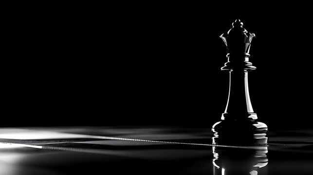 Black Chess King Piece on a Reflective Chessboard in Dramatic Lighting.