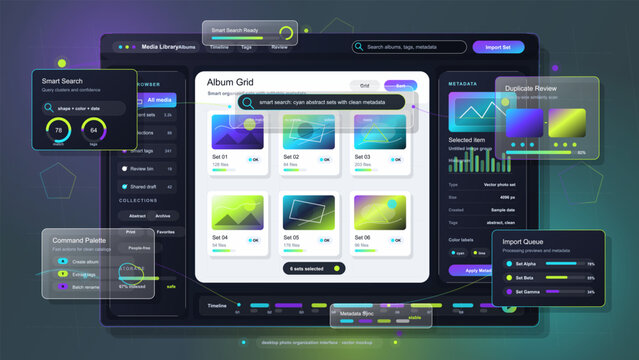 Digital dashboard displays modern user interface for media library management and metadata editing tasks