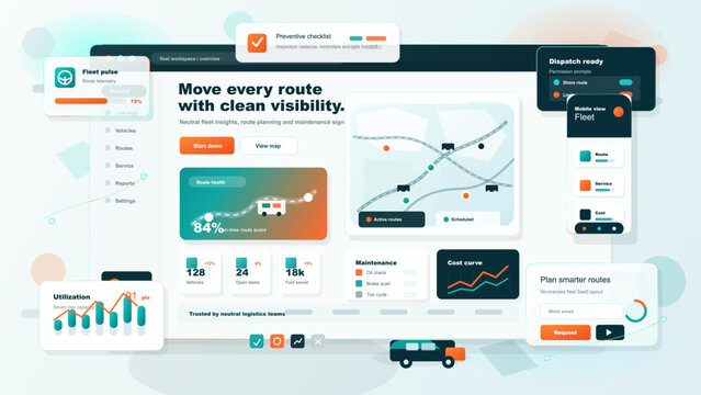 Move every route with clean visibility and manage fleet tracking and maintenance in real time on a digital display