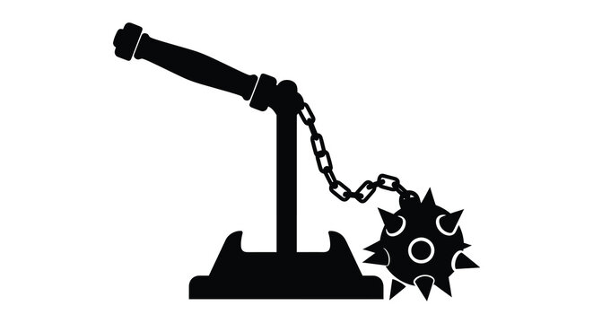 Medieval flail silhouette against a white background black graphic design