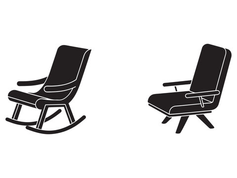 chair designs  one rocking chair and one stationary chair  with sleek lines and minimalist aesthetic for interior design and furniture concepts