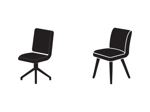 chair silhouettes with white outline on plain white background  office furniture icons