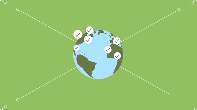 Animated Globe Grid Network Connection Icon, 2D Flat Design Global Communication and Data Sync Motion Graphic