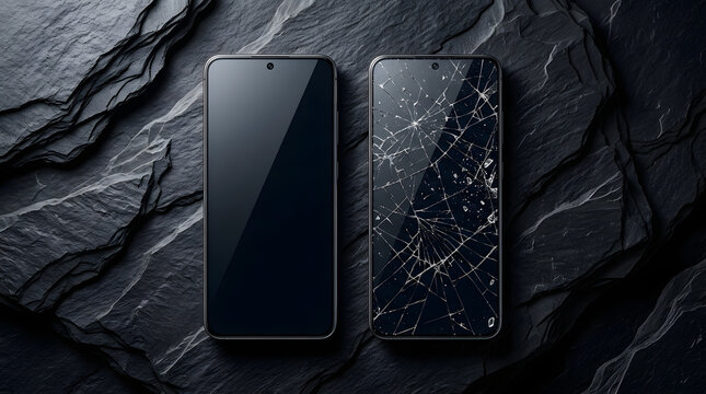 Broken Smartphone Screen Displaying Digital Glitches on Dark Fabric Close Up