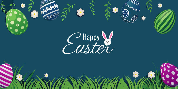 Decorated easter eggs and floral ornament vibrant vector illustration