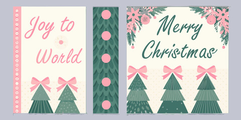 Christmas Card Designs With Pastel Colors And Evergreen Trees © bashanti