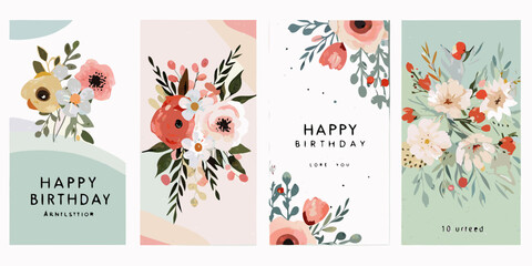 Floral ornament greeting card designs watercolor style illustrations © bashanti