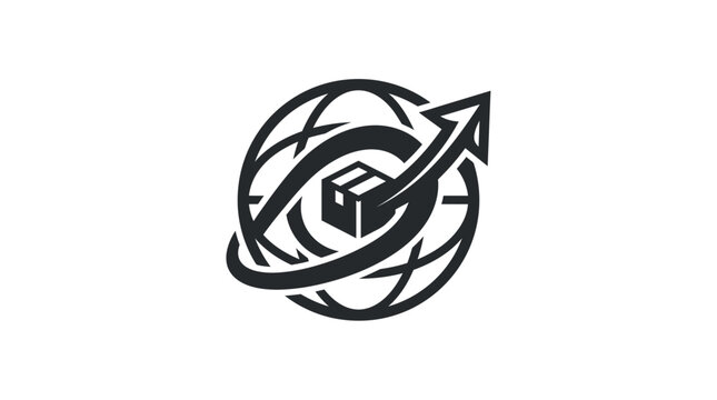 Black and white cube globe icon.