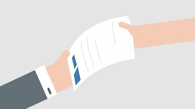 2D Animated Close Up Handing Over Document Contract, Business Agreement Paperwork Transfer Flat Design Motion Graphic