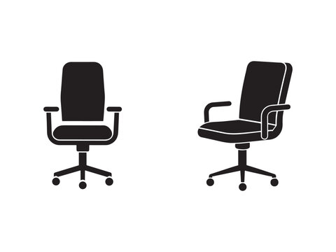 office chairs with wheels and armrests in black color on white background