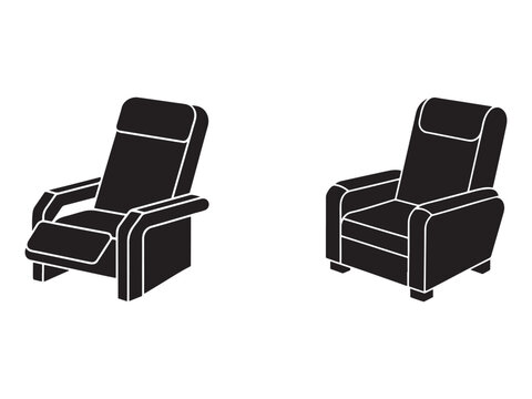 Two reclining and upright armchairs with footrest and cushions for relaxation and seating  modern furniture design