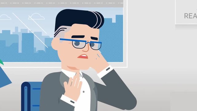 Animated Stressed Businessman Talking in Panic, 2D Corporate Character Expressing Workplace Anxiety and Crisis Scene
