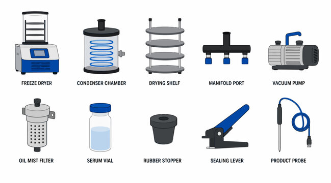 Collection of laboratory equipment and tools for scientific research.