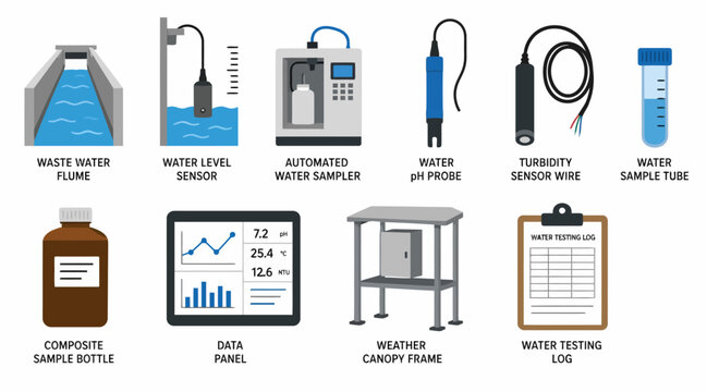 Water Testing Equipment and Laboratory Tools Illustration.