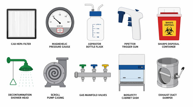 Collection of industrial and laboratory equipment icons.