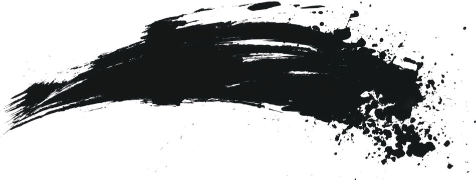 Dynamic black paint swoosh with textured splatter abstract isolated watercolor creative background illustration artistic backdrop