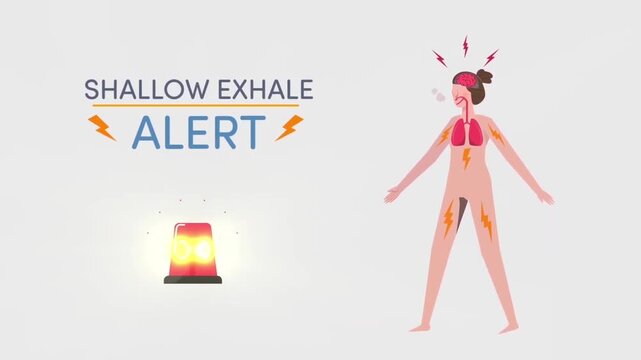 Animated Shallow Exhale Alert Medical Infographic, 2D Anatomy Character Showing Breathing Difficulty and Panic Attack Concept