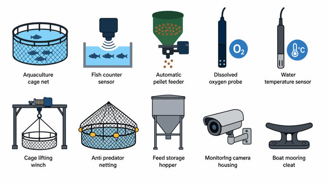 Industrial equipment and machinery icons collection.