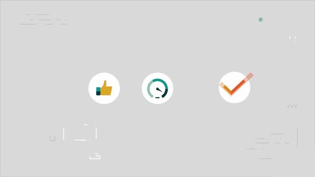 Animated Minimalist UI Option Buttons, 2D Flat Design Thumbs Up Speedometer and Checkmark Selection Feature Interactive Graphic