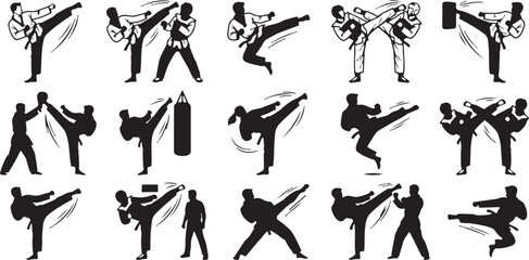 People karate Learning Sports Silhouette Vector Icon Pack  © Abdul