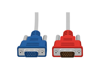 Fototapeta premium Two VGA computer cables, blue and red