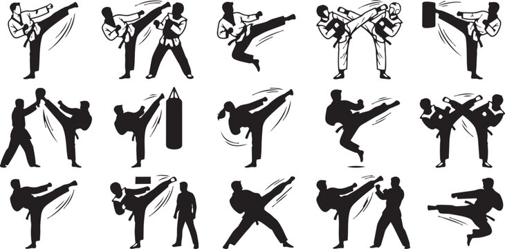 People karate Learning Sports Silhouette Vector Icon Pack 