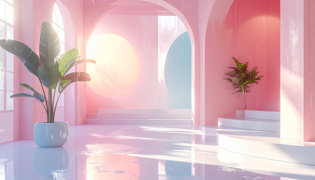 Dreamy Pastel Interior Hall