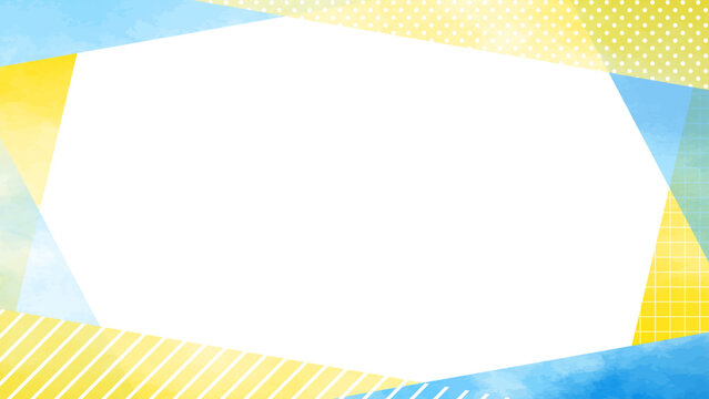 夏・水彩　三角形　水色　黄色　横長フレーム　16:9