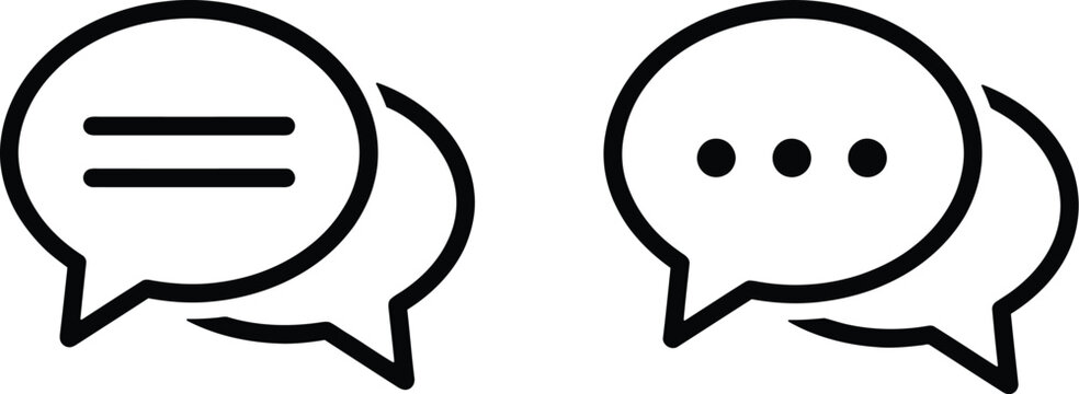 Simple line icons of two chat bubbles with text and dots for website and app communication design