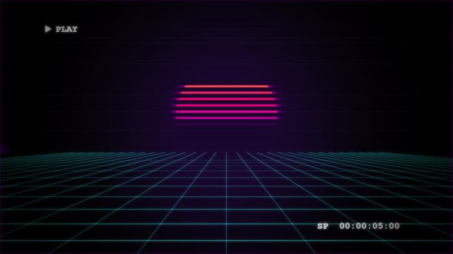 Retro 1980s Synthwave Grid Background with Glowing Neon Horizon Line
