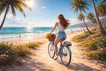 Fototapeta premium Tropical beach cycling adventure
