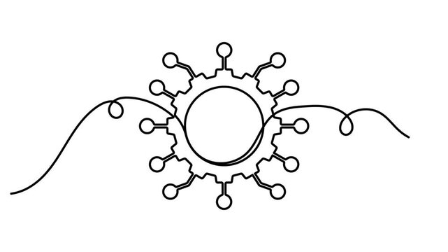Automation icon sign continuous one line drawing on white background minimalist communication and networking gear optimization industrial symbol 4k animation video