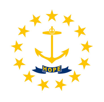 Round flag of Rhode Island isolated in circle shape.